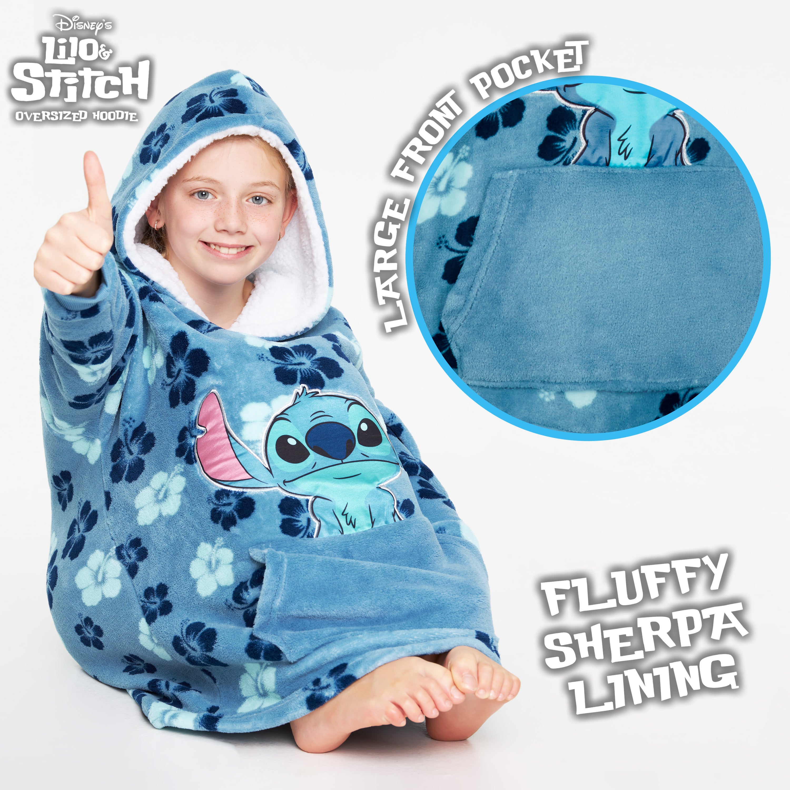 Stitch Flowers Disney Hoodie, Fleece Oversized Hoodie Blanket, Stitch Disney Gifts - Get Trend