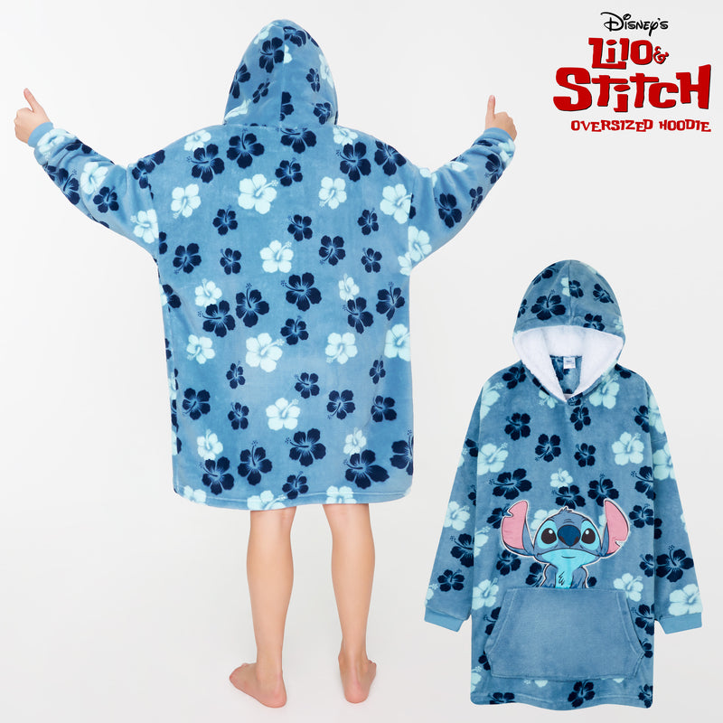 Stitch Flowers Disney Hoodie, Fleece Oversized Hoodie Blanket, Stitch Disney Gifts
