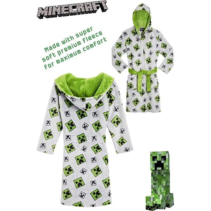 Minecraft Hooded Soft Dressing Gown with Creeper Design for Gamers Boys Girls Dressing Gown Minecraft £21.74