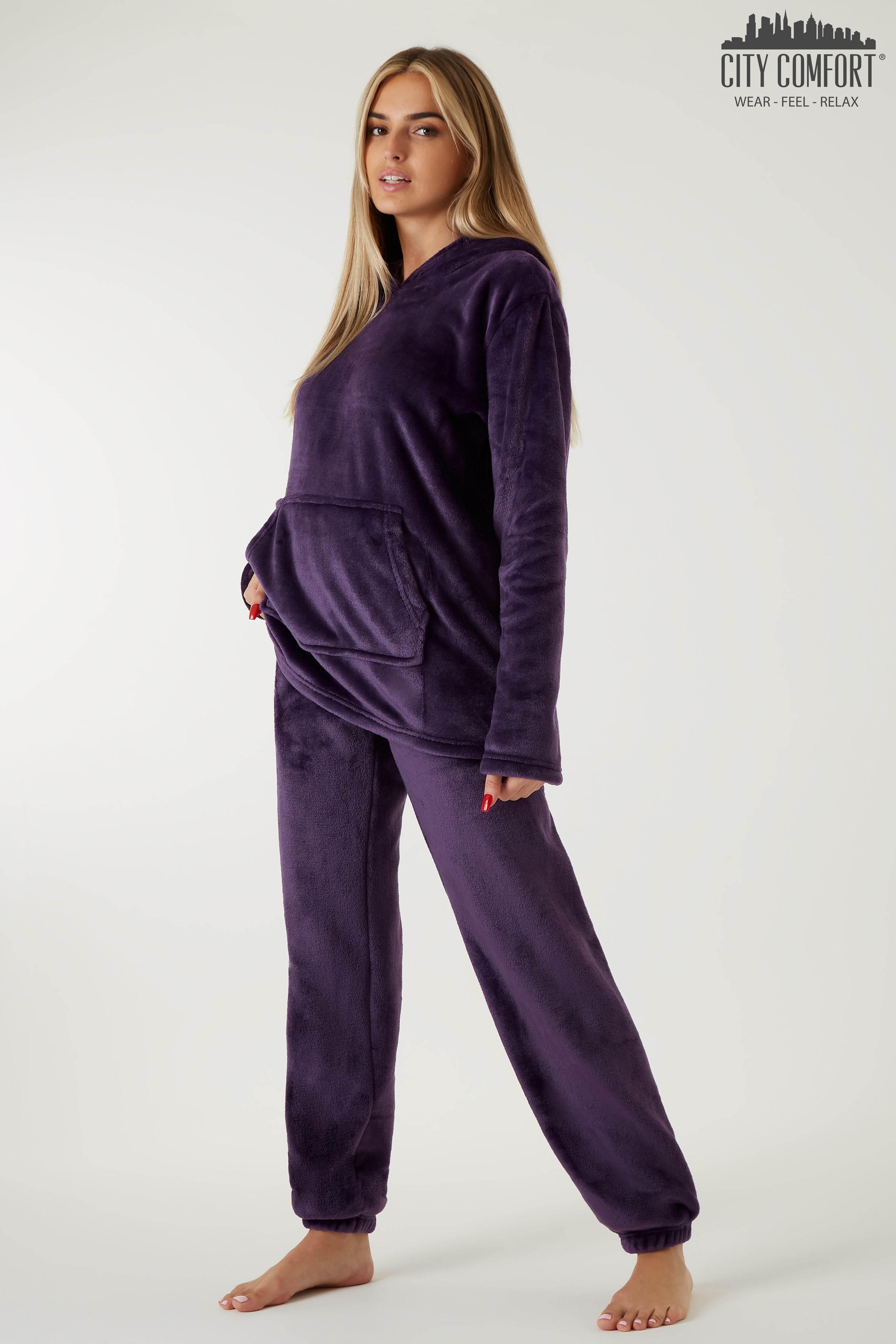 CityComfort Womens Pyjamas, Warm Fleece Hooded Pyjamas for Women Sets