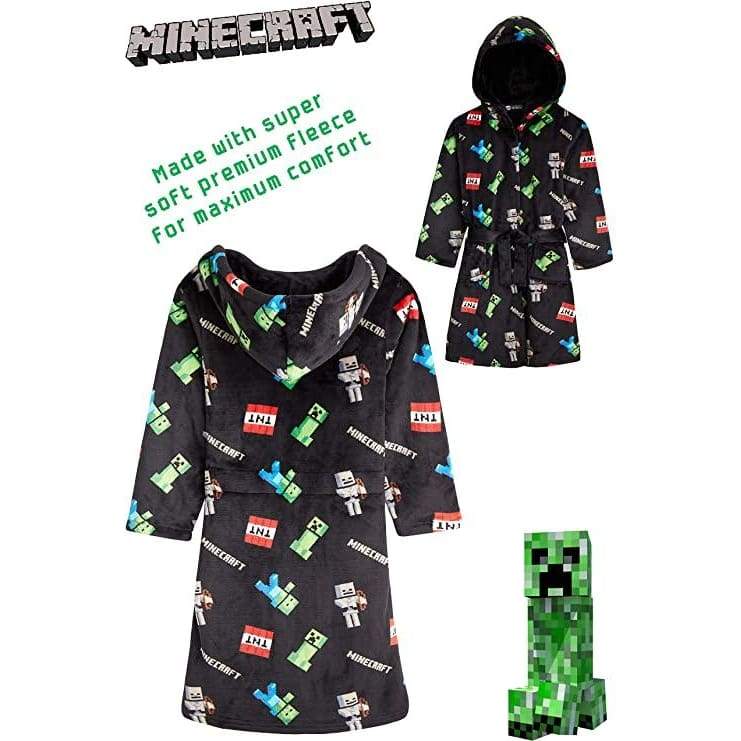 Minecraft Robe Size 10 Minecraft Hooded Soft Dressing Gown with Creeper Design for Gamers Boys ...