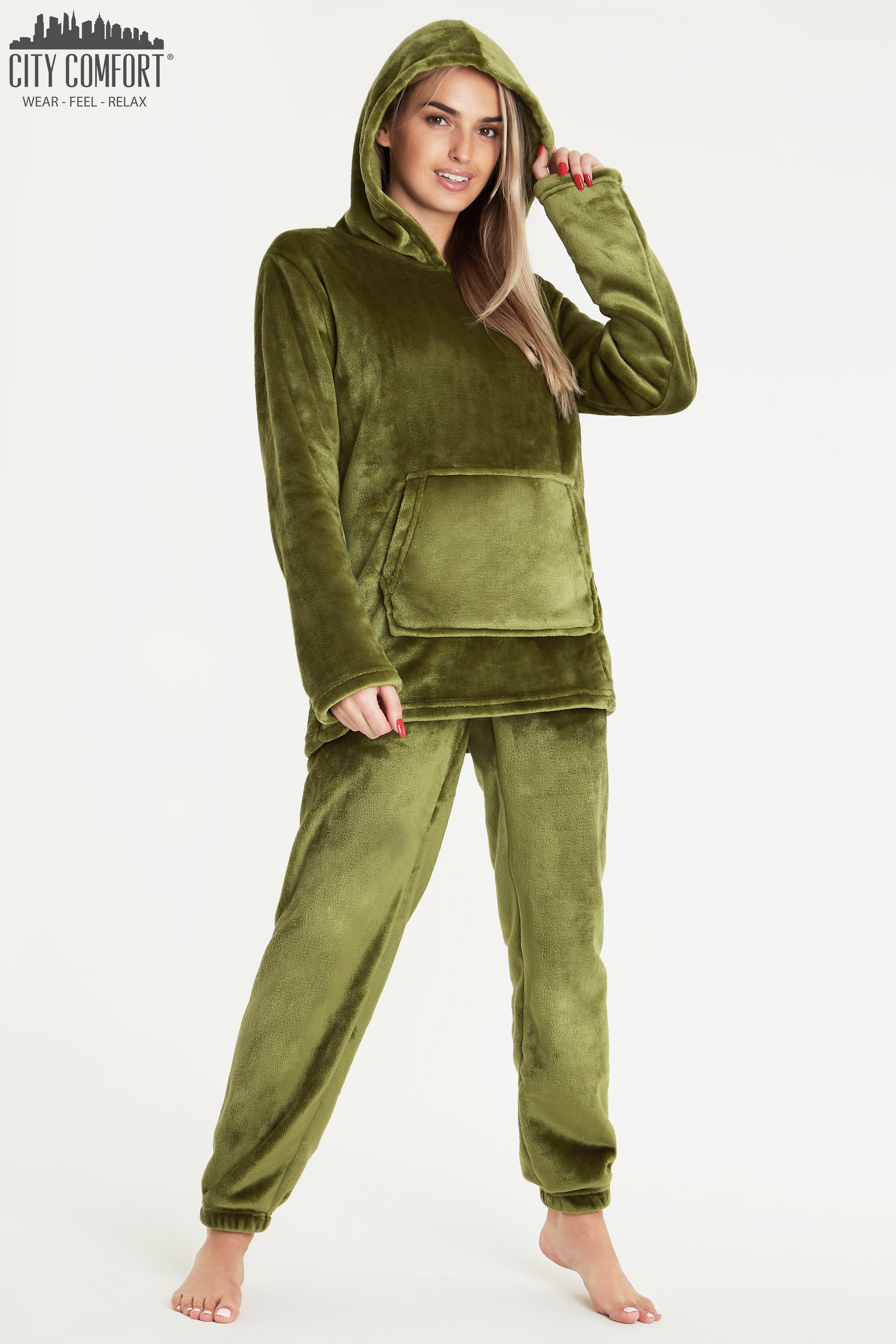 CityComfort Womens Pyjamas, Warm Fleece Hooded Pyjamas for Women Sets