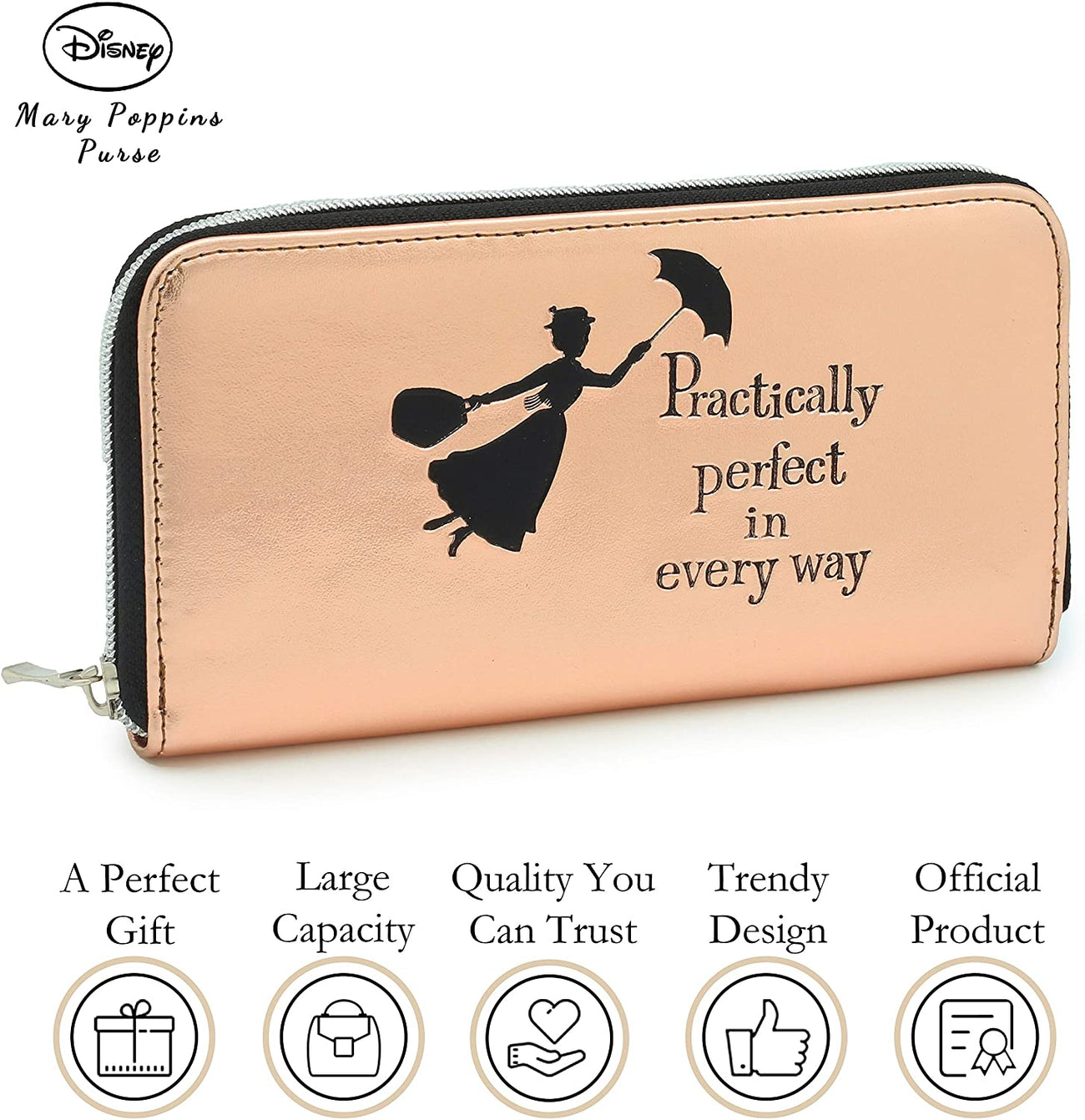 Mary Poppins Gifts Women Purses Ladies Wallet Rose Gold Disney Merchan