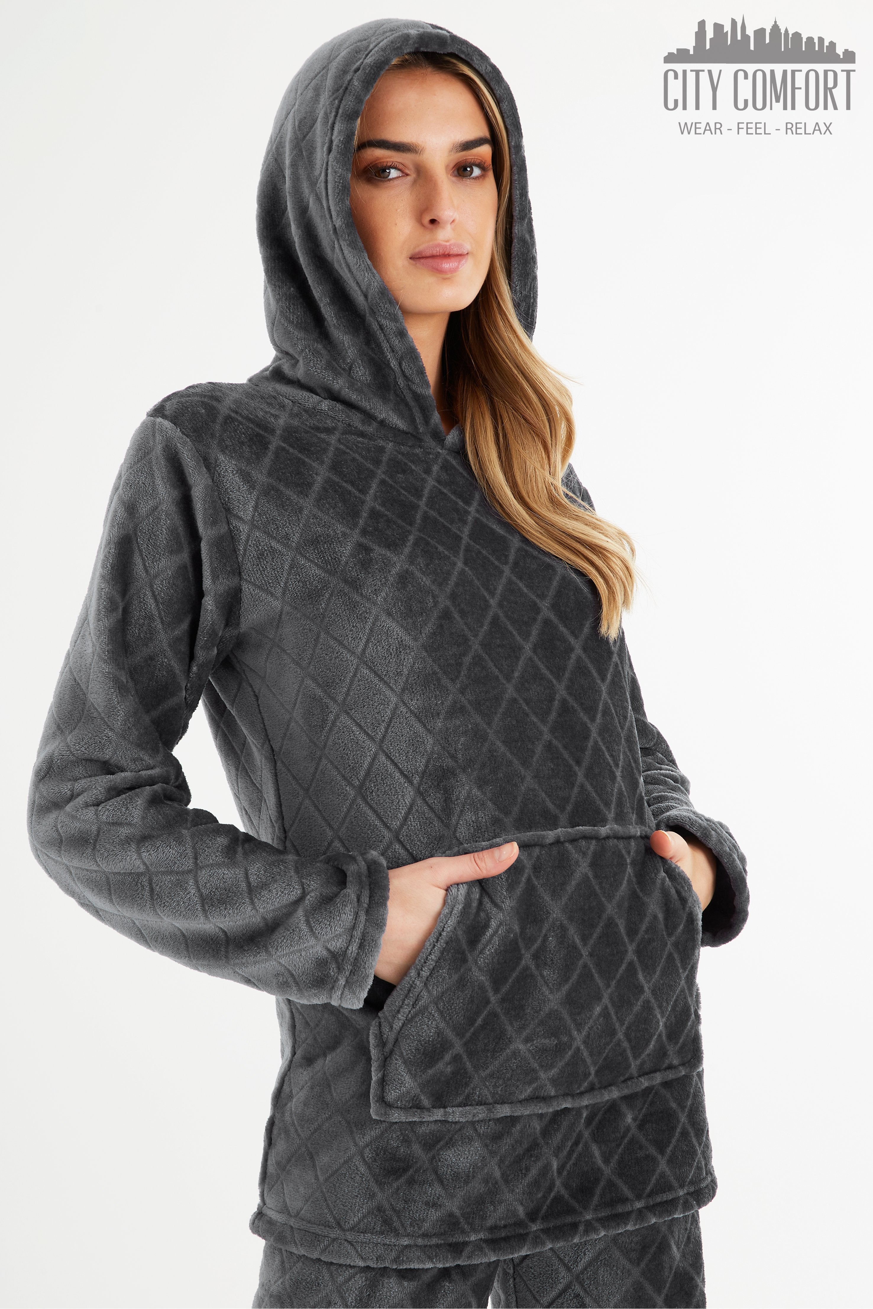 CityComfort Womens Pyjamas, Warm Fleece Hooded Pyjamas for Women Sets
