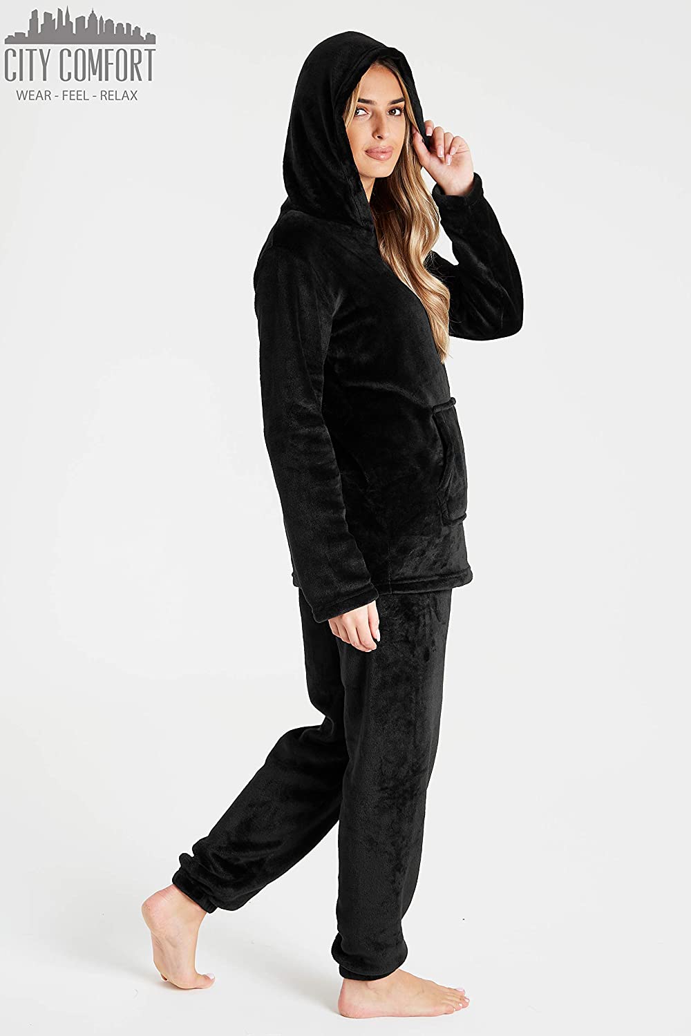 CityComfort Womens Pyjamas, Warm Fleece Hooded Pyjamas for Women Sets