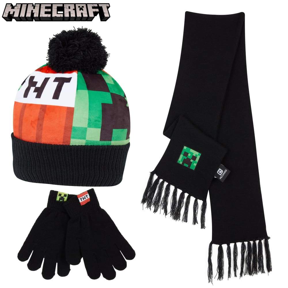 Minecraft Hat Scarf and Gloves Set Boys Gaming Gifts for Boys Hat Scarf Gloves Set Minecraft £13.49