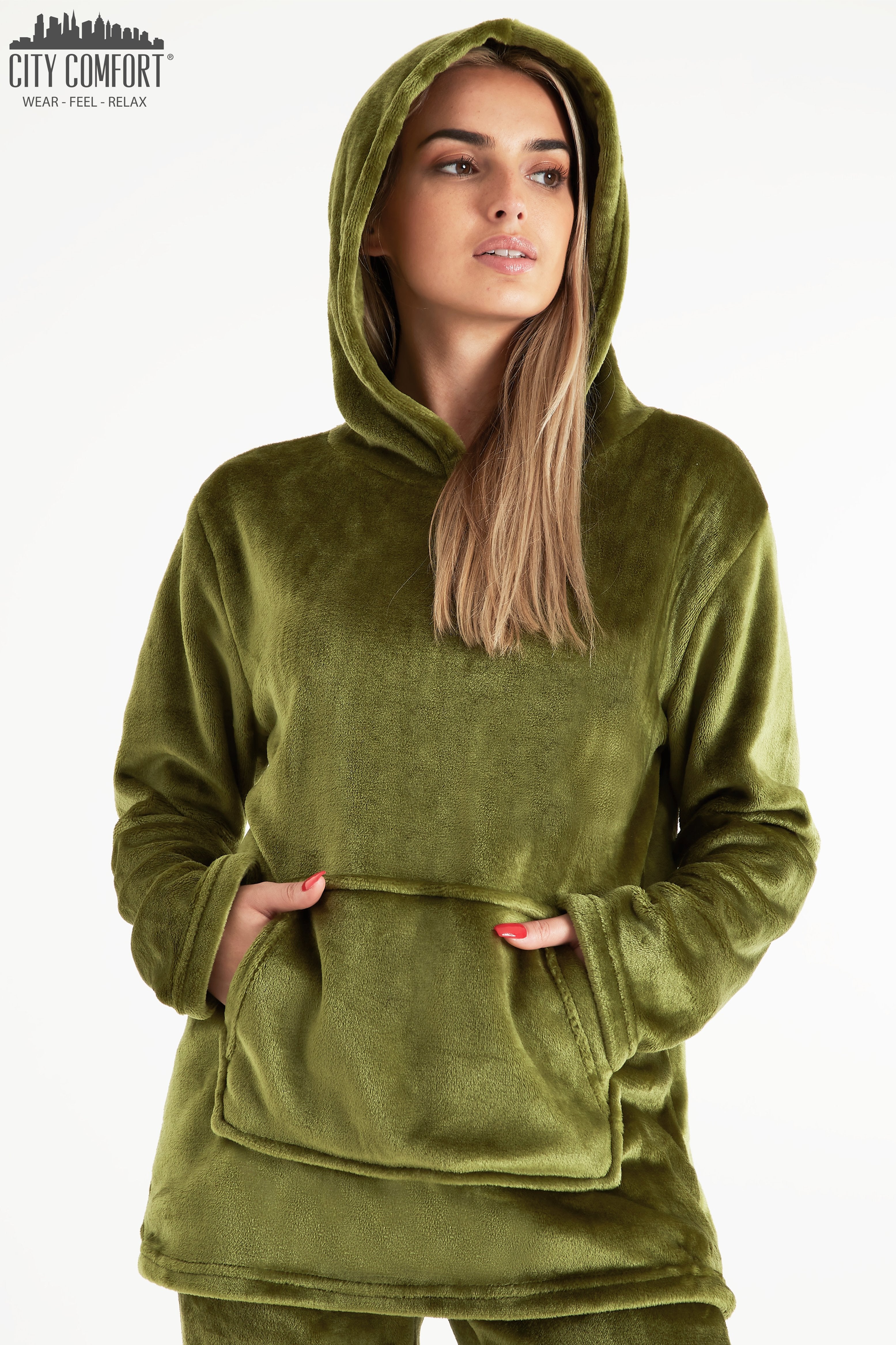 CityComfort Womens Pyjamas, Warm Fleece Hooded Pyjamas for Women Sets