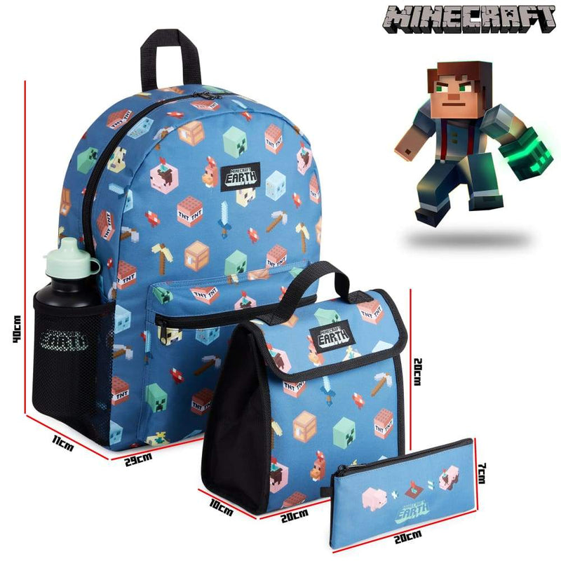 Minecraft 4 Piece Set School Bags Includes Water Bottle for Boys and Teenagers School Bag Minecraft £23.49
