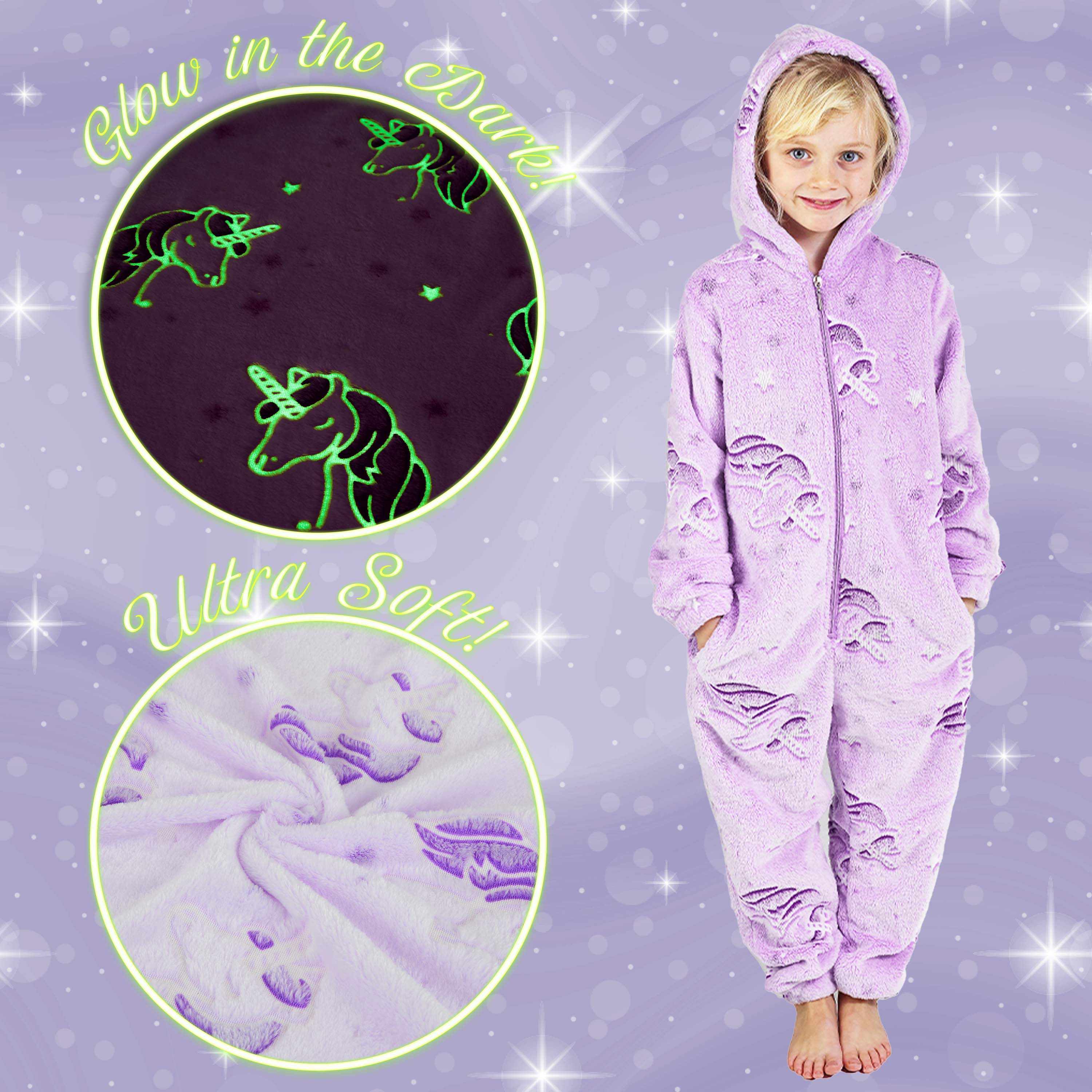 CityComfort Glow in The Dark Onesie Kids Onesies for Girls Rainbow Unicorn Pyjamas - Get Trend