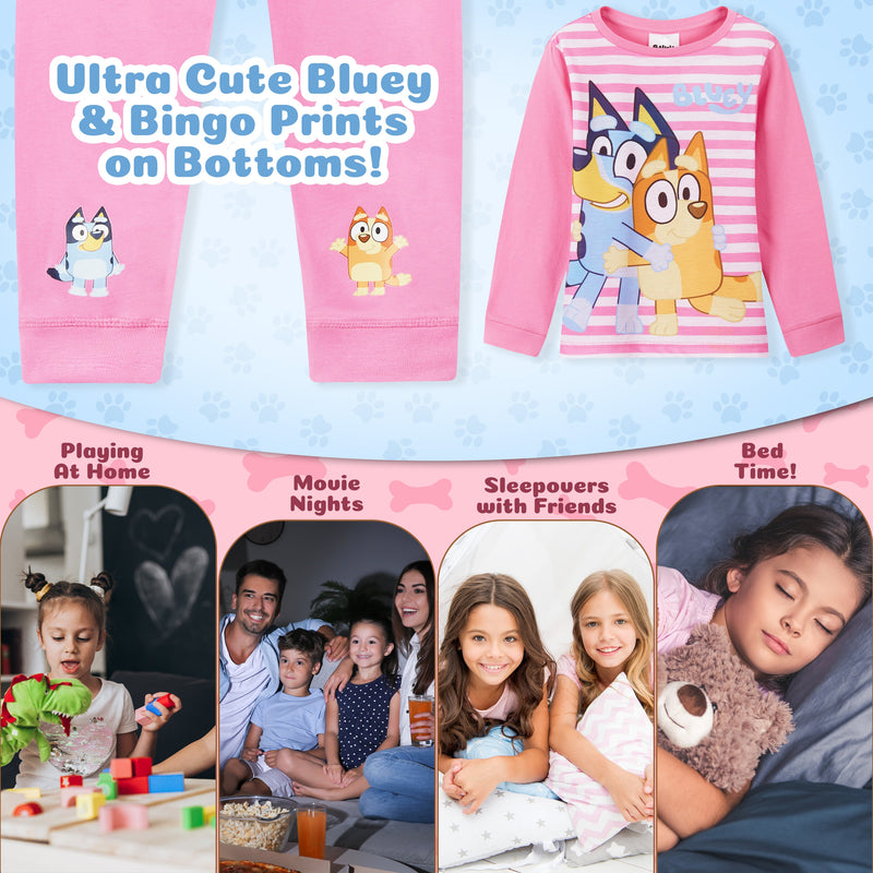 Bluey Girls Pyjamas, Bluey and Bingo PJs Set, Ages 2 to 8 Years Old