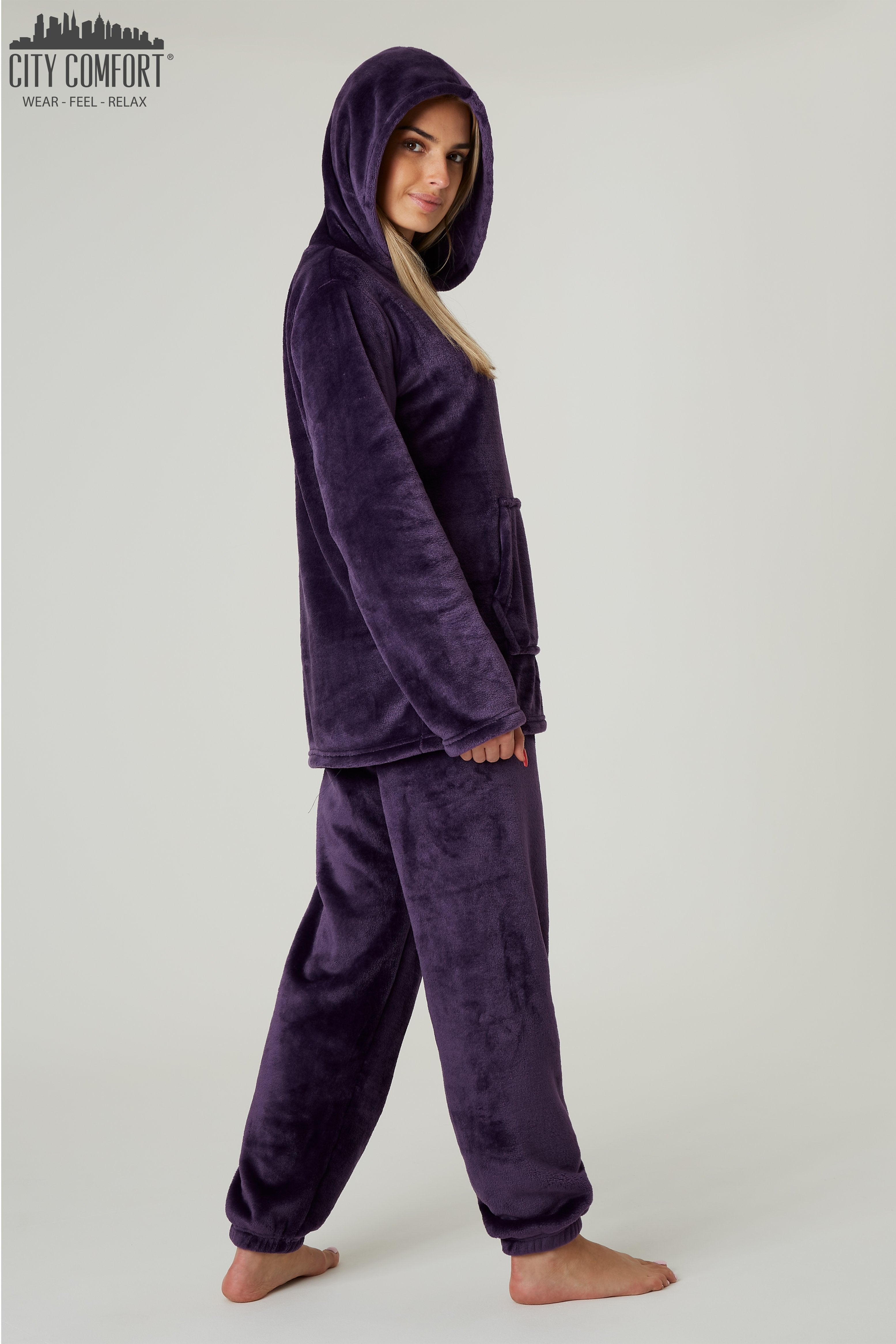 CityComfort Womens Pyjamas, Warm Fleece Hooded Pyjamas for Women Sets