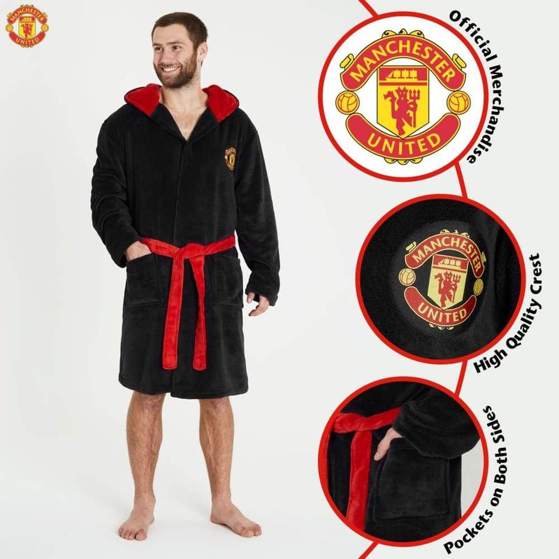 Manchester United Mens Dressing Gown Robe Hooded Fleece OFFICIAL Football  Gift | Fruugo US
