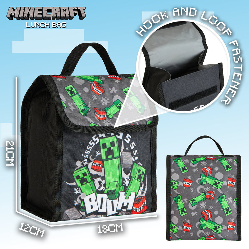 Minecraft 5-Piece Set: 16” Backpack, Lunchbox, Utility Case, Rubber  Keychain, and Carabiner