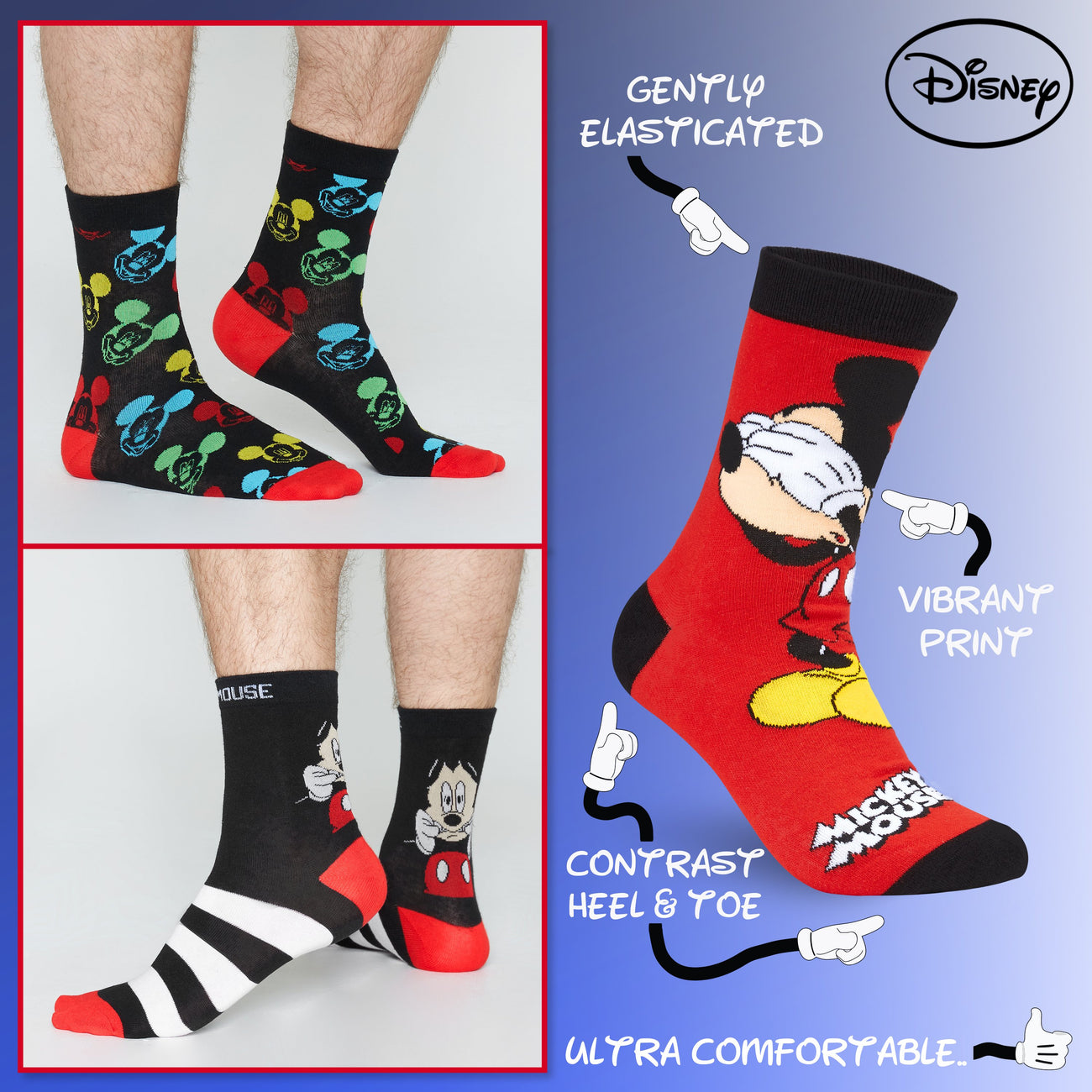 Disney Mens Socks, Novelty Socks Mickey Mouse 5 Pack Socks