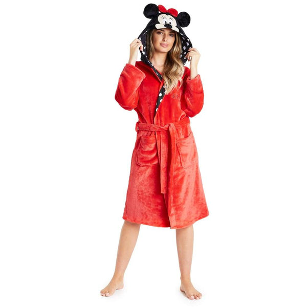 Disney Ladies Dressing Gown Minnie Mouse Fleece Hooded Robe Gifts for Women  - Minnie Mouse - Dressing Gown