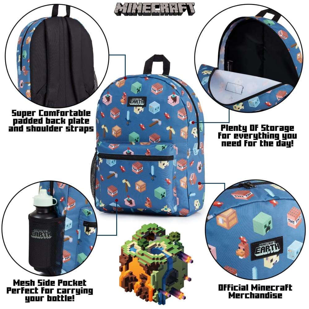 Minecraft 4 Piece Set School Bags Includes Water Bottle for Boys and Teenagers School Bag Minecraft £23.49