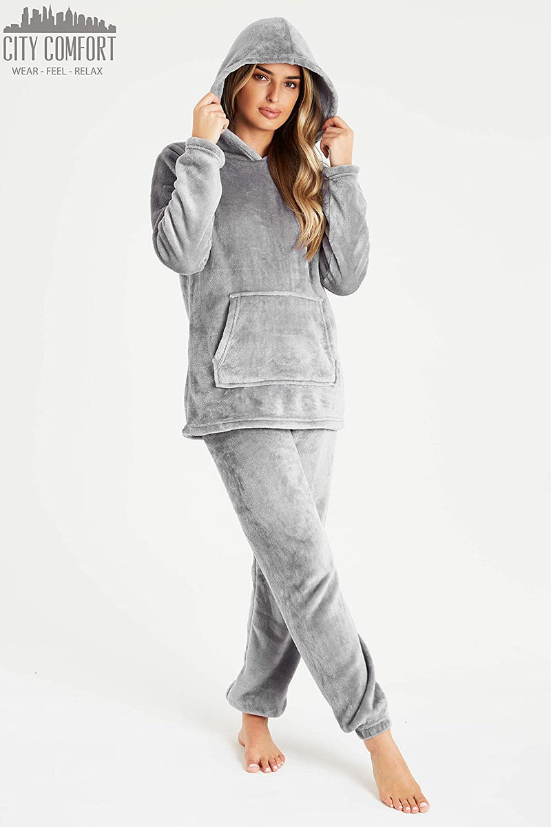 CityComfort Womens Pyjamas, Warm Fleece Hooded Pyjamas for Women Sets