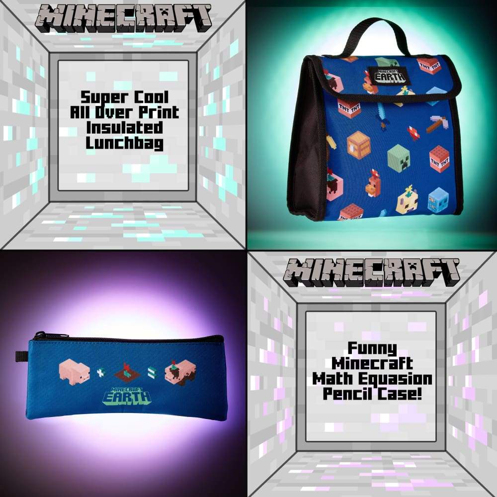 Minecraft 4 Piece Set School Bags Includes Water Bottle for Boys and Teenagers School Bag Minecraft £23.49