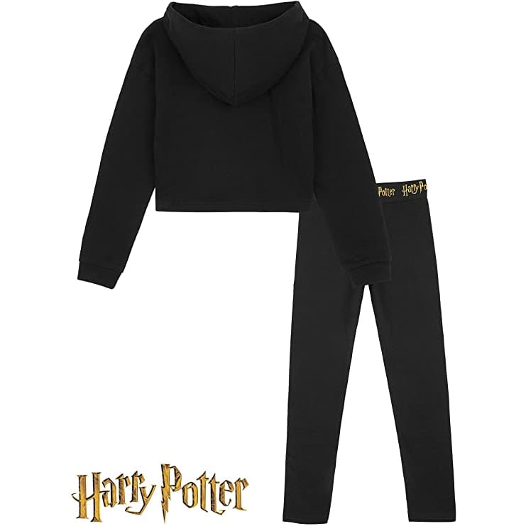 Harry Potter Black Cropped Hoodie & Leggings Cotton Set for Girls & Teenager Loungewear Set Harry Potter £15.49