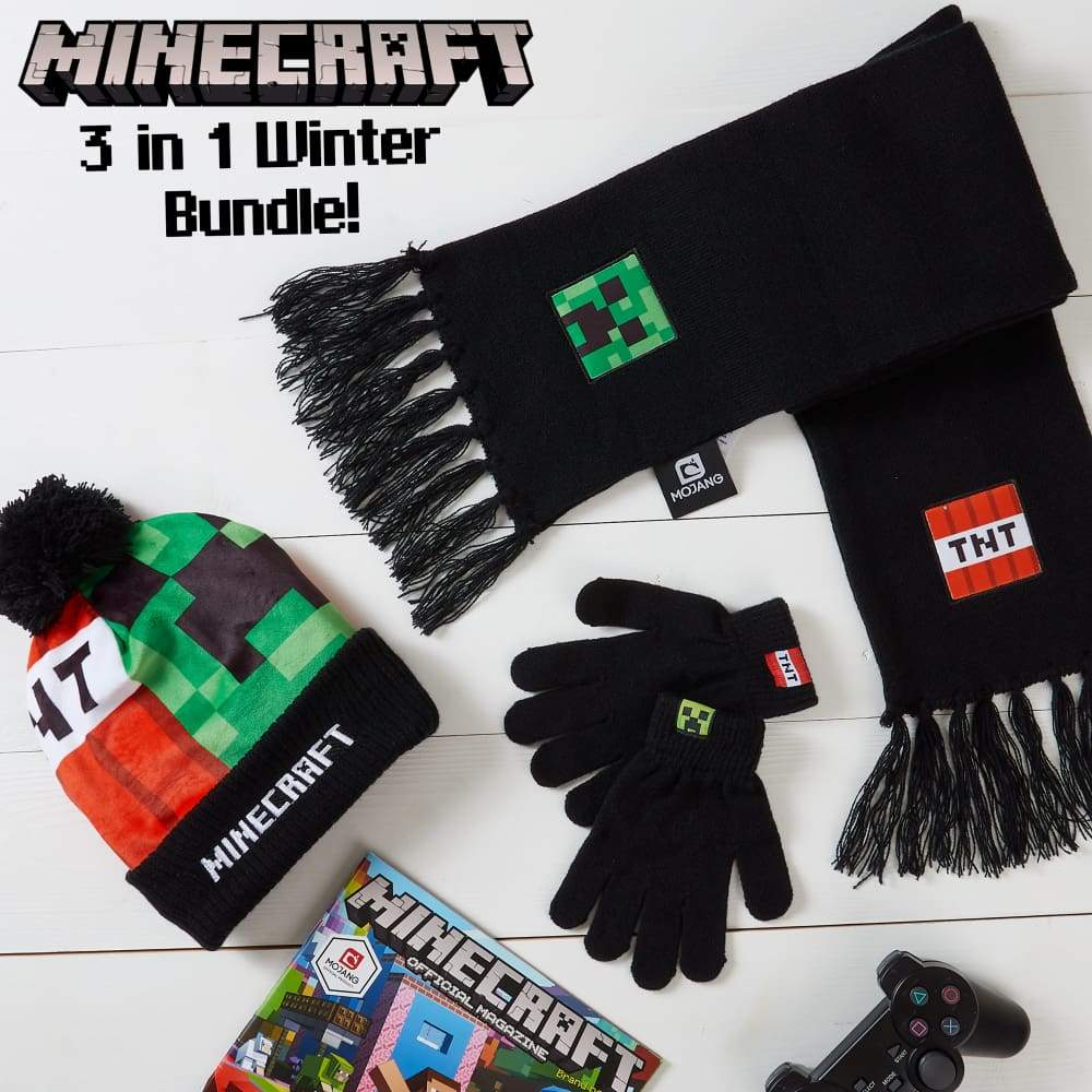 Minecraft Hat Scarf and Gloves Set Boys Gaming Gifts for Boys Hat Scarf Gloves Set Minecraft £13.49