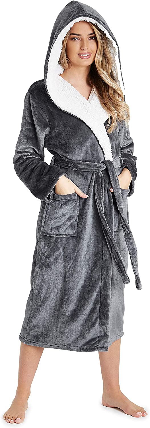 CityComfort Soft Plush Hooded Dressing Gown for Women