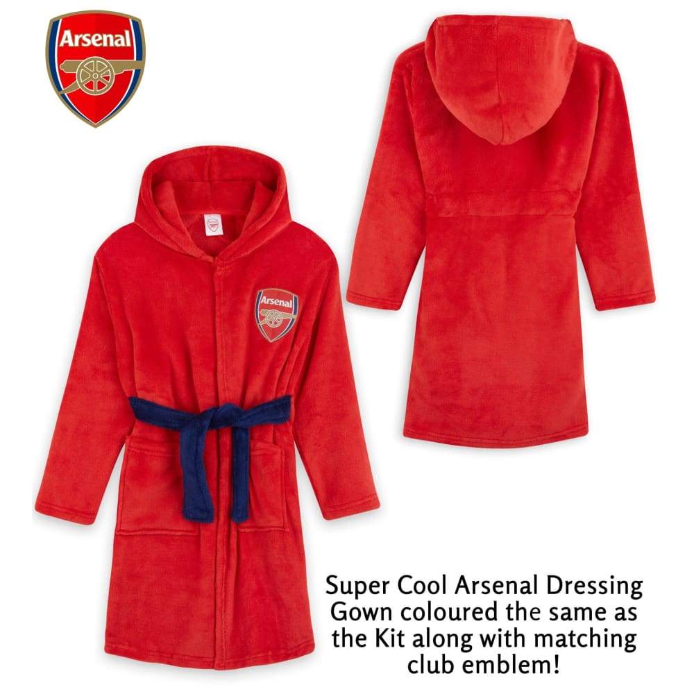 Arsenal F.c. Boys Dressing Gown Football Kids Fleece Hooded Robe Dressing Gown Arsenal F.c. £17.49