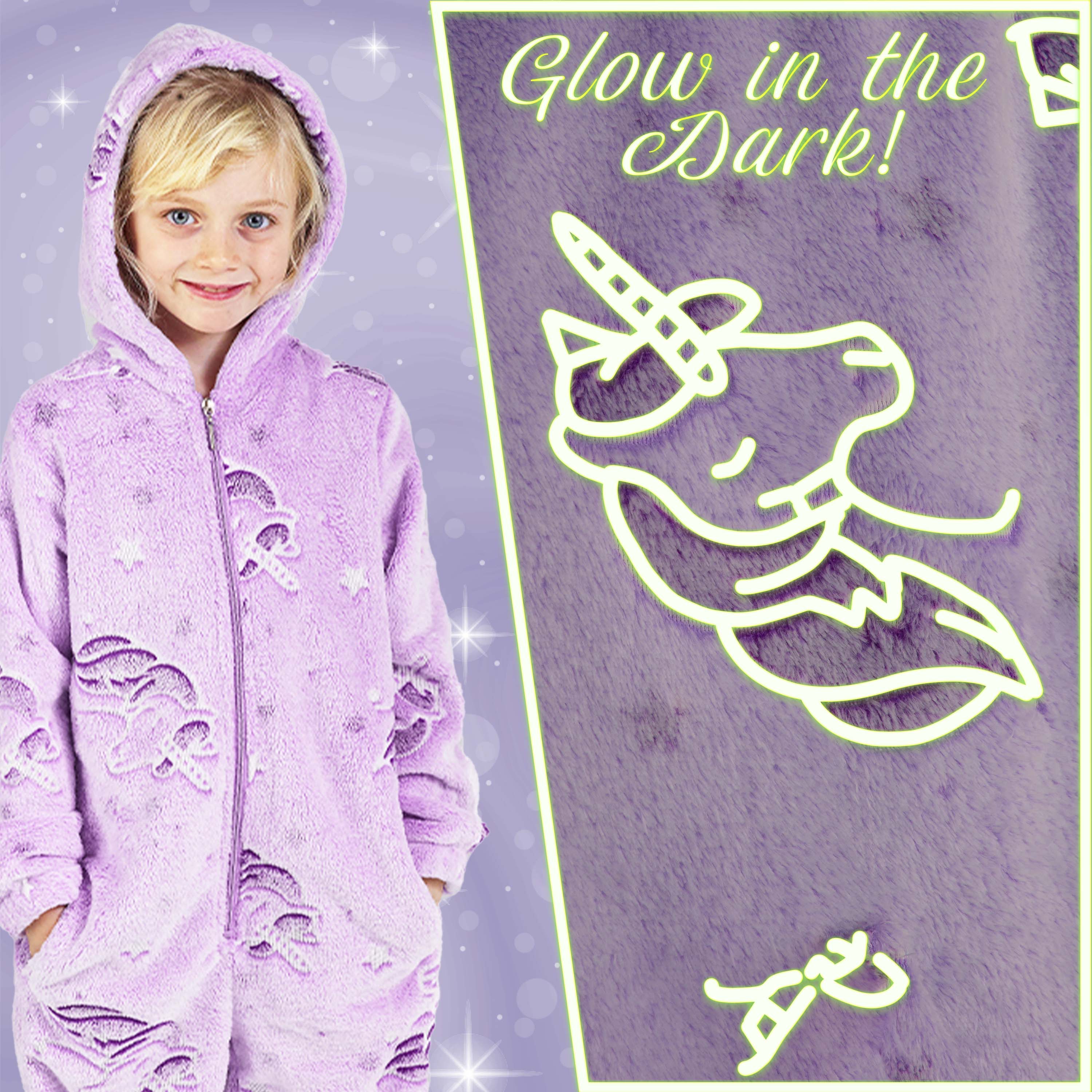 CityComfort Glow in The Dark Onesie Kids Onesies for Girls Rainbow Unicorn Pyjamas - Get Trend