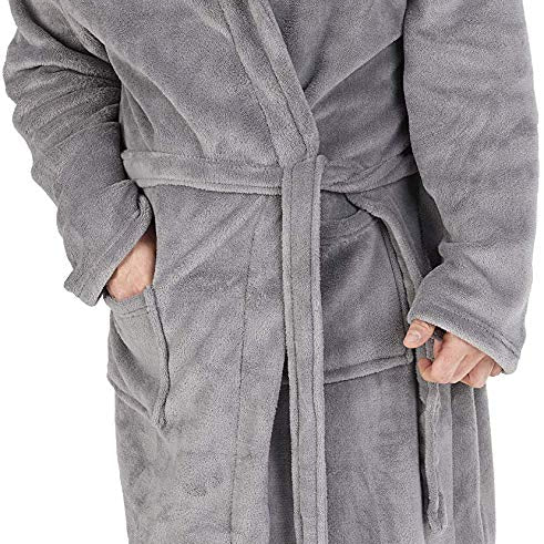mens grey hooded dressing gown Mens Hooded Dressing Gown - Long Hooded Bathrobe Men Super Soft Long Fleece Bathrobe Dressing Gowns for Men Flannel Fluffy Pajamas Sleepwear Shawl Long Sleeved Robe Coat Gray XXL