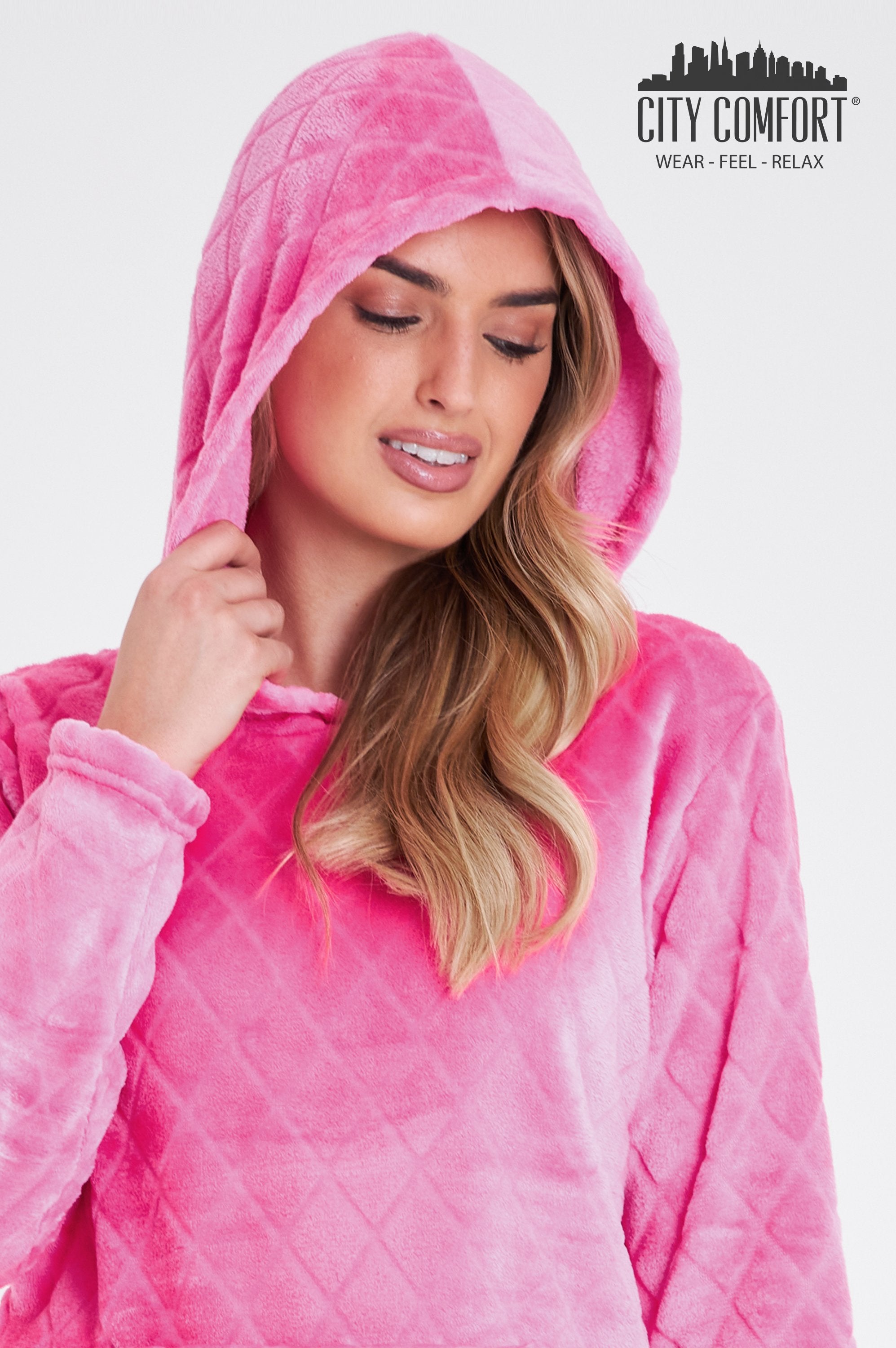 CityComfort Womens Pyjamas, Warm Fleece Hooded Pyjamas for Women Sets