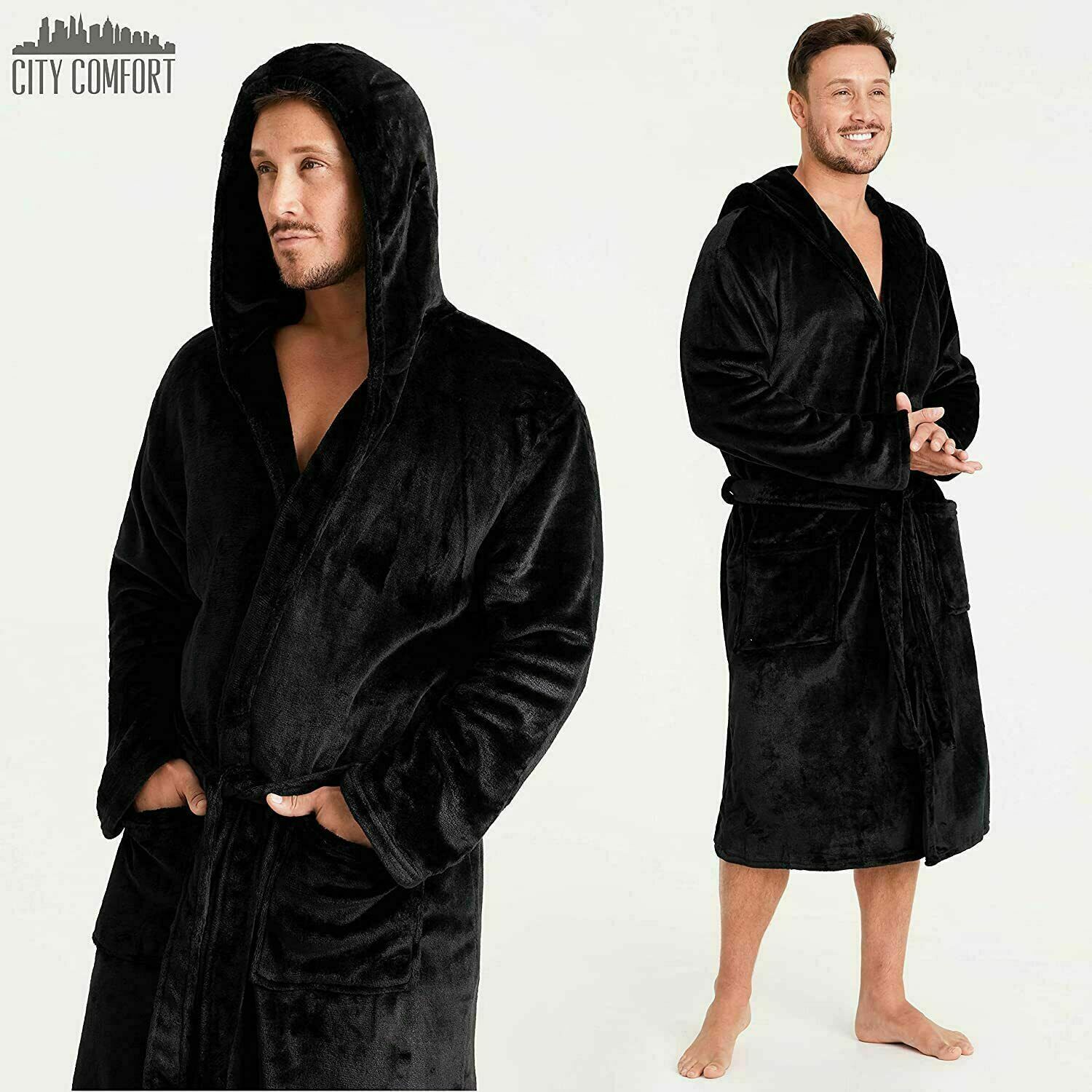 Mens Dressing Gown Super Soft, Mens Fleece Robe with Hood - Get Trend