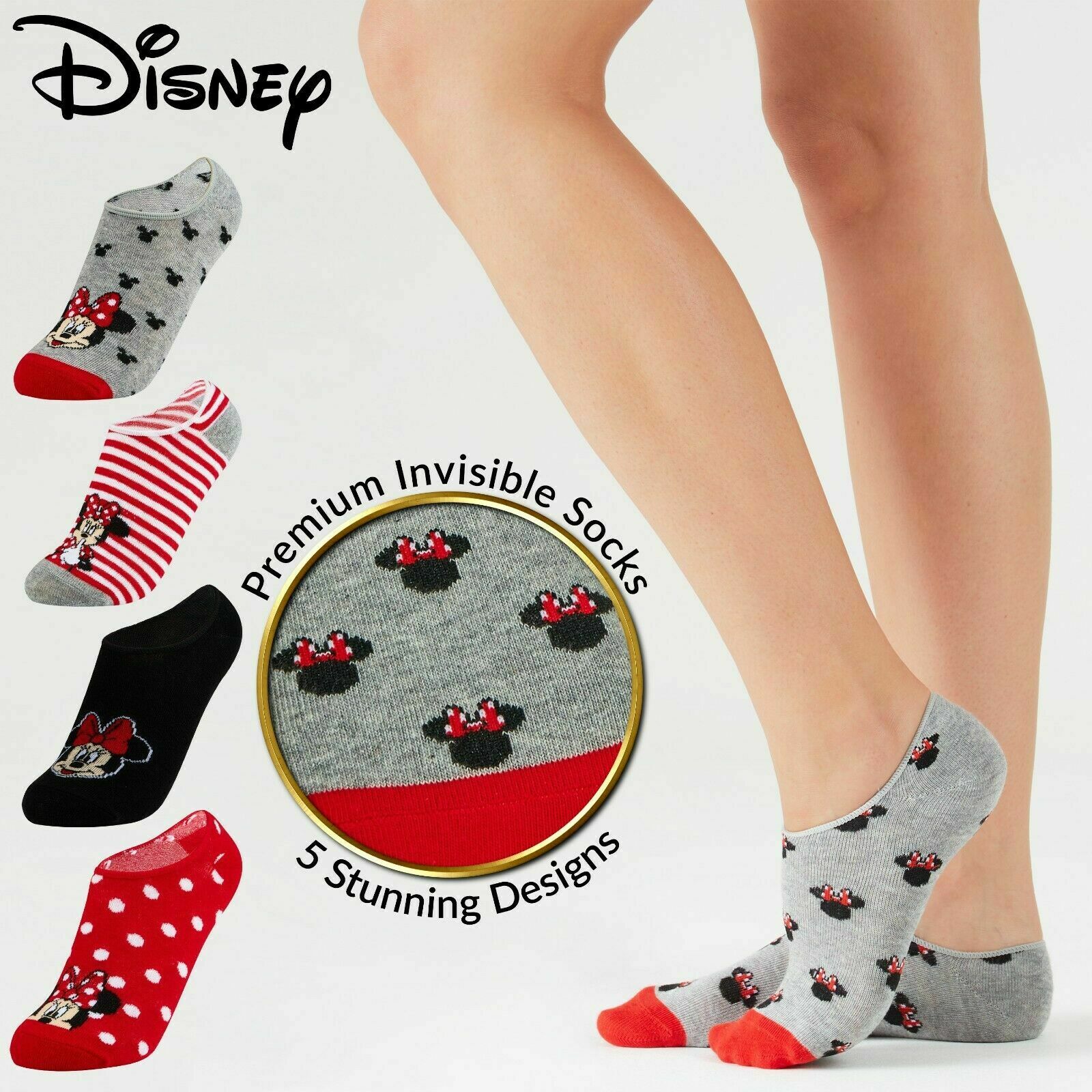 Disney Invisible 5 Pairs Socks, Minnie & Mickey No Show, Disney Gifts - Get Trend