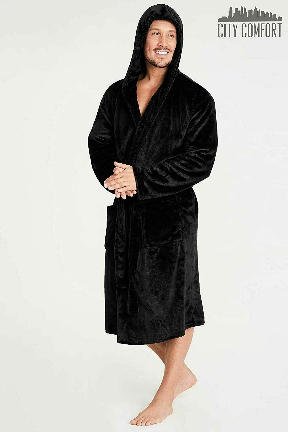 Mens Dressing Gown Super Soft, Mens Fleece Robe with Hood - Get Trend