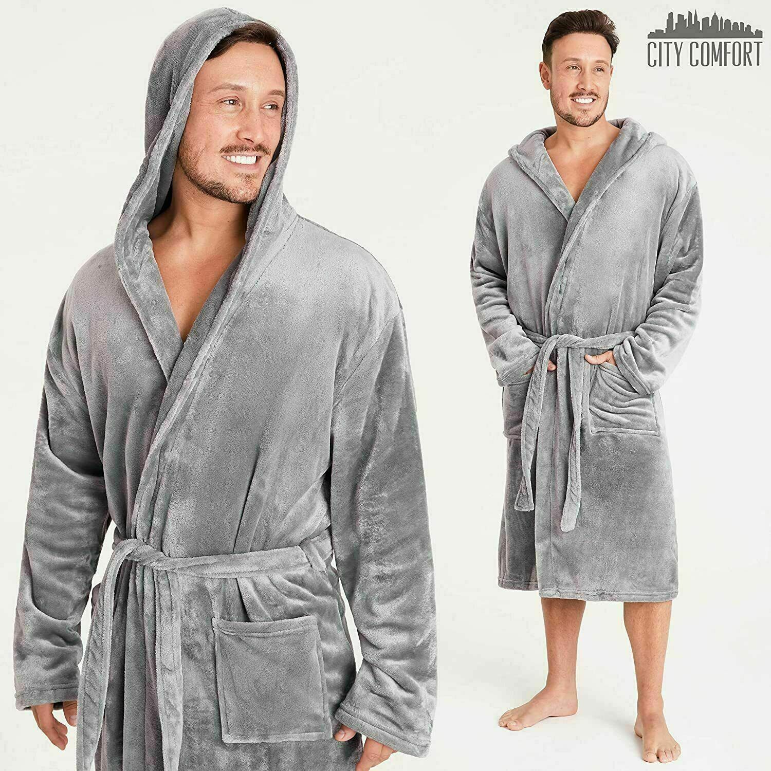 Mens Dressing Gown Super Soft, Mens Fleece Robe with Hood - Get Trend