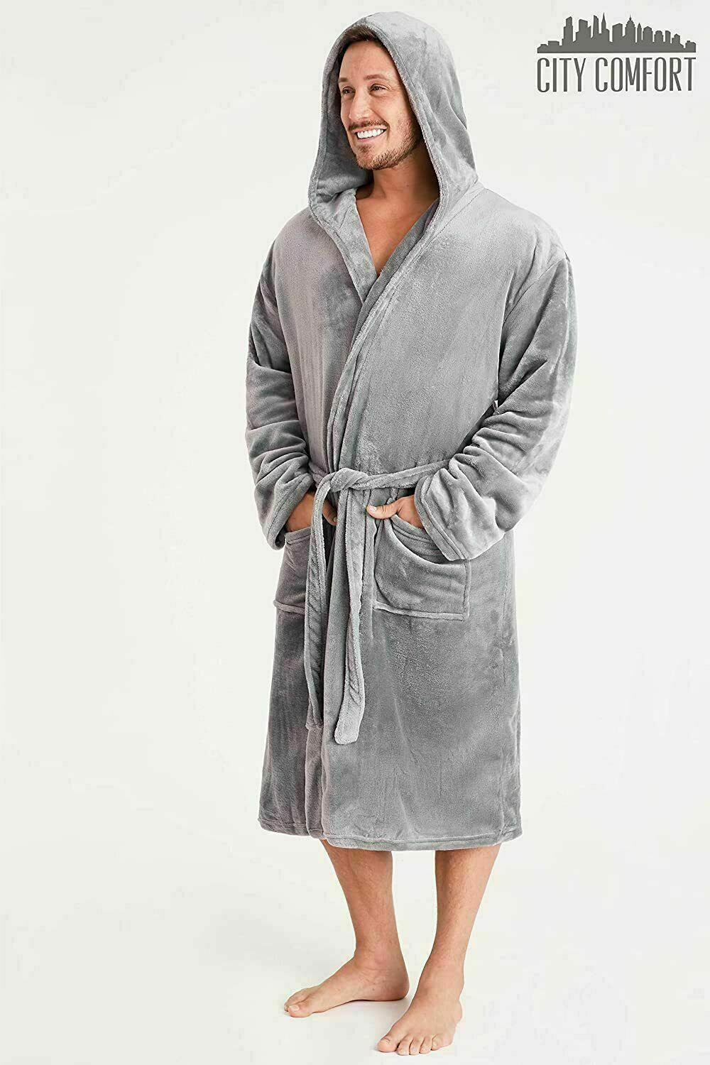 Mens Dressing Gown Super Soft, Mens Fleece Robe with Hood - Get Trend