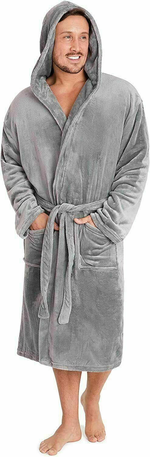 Mens Dressing Gown Super Soft, Mens Fleece Robe with Hood - Get Trend