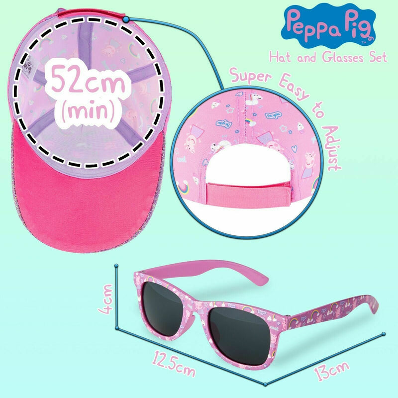 Peppa Pig Girls Summer Hat & Kids Sunglasses, Rainbow Unicorn Pink Baseball Cap