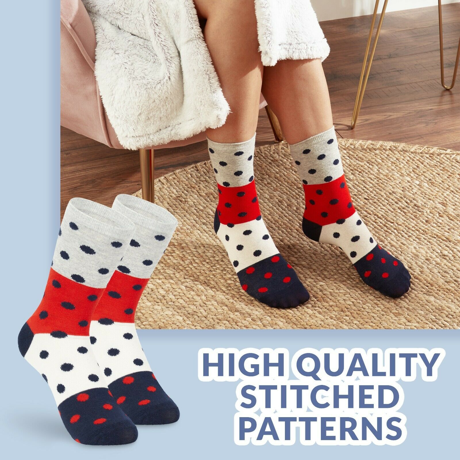 Tom Franks Ladies 6 Pack Design Cotton Rich Socks One Size Red & Blue Mix - Get Trend