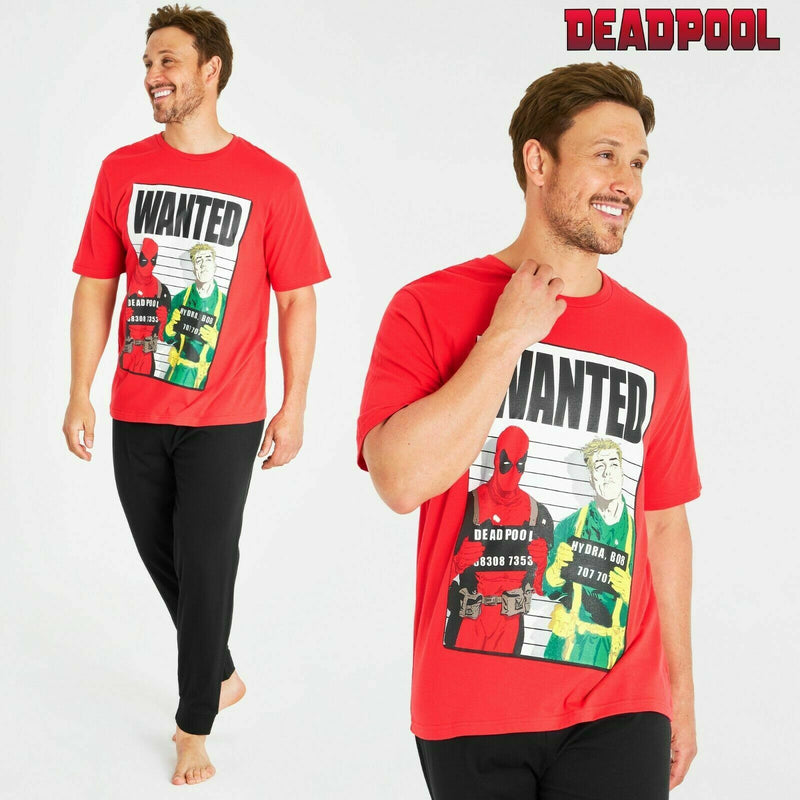 Marvel Deadpool Mens Pyjamas Set, Cotton Men PJs With Short Sleeve