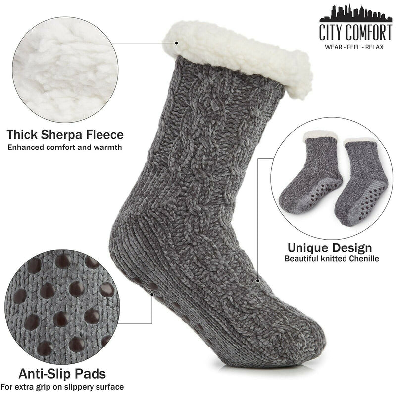 Slipper Fluffy Socks Men Heat Knitted Wool Sherpa Fuzzy Slippers Non Slip Women - Get Trend