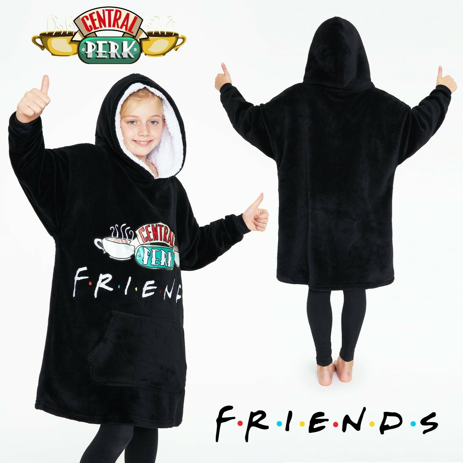 Friends Black Hoodie for Girls Teens, Fleece Oversized Hoodie Blanket - Get Trend