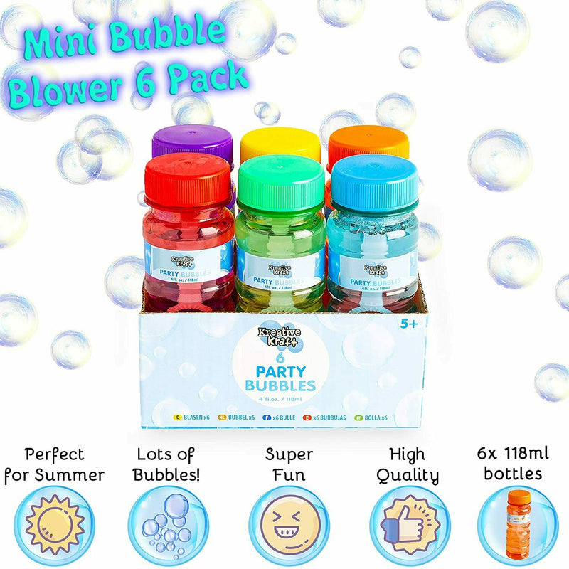 KreativeKraft Pack of 6 Mini Bubbles Solution Bottles With Wand For Kids Boys Girls