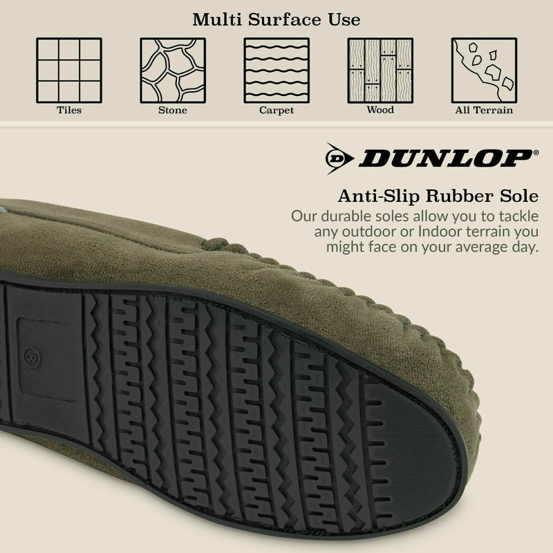 Dunlop Mens Moccasin Slippers Memory Foam Faux Sheepskin Indoor Outdoor House Shoes