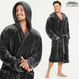 Mens Dressing Gown Super Soft, Mens Fleece Robe with Hood - Get Trend