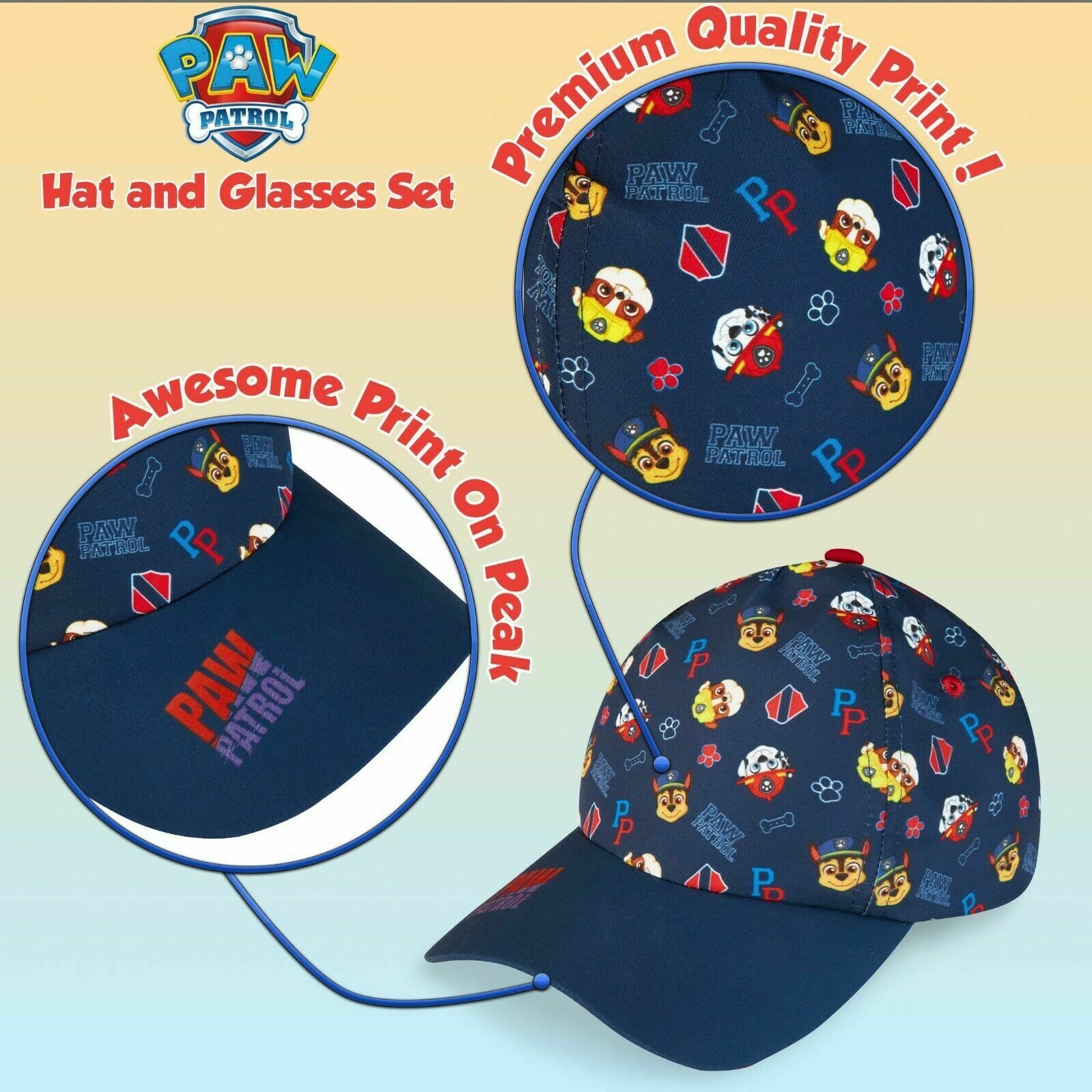 Paw Patrol Baseball Cap and Kids Sunglasses - Boys Sun Hat & UV400 Sunglasses - Get Trend