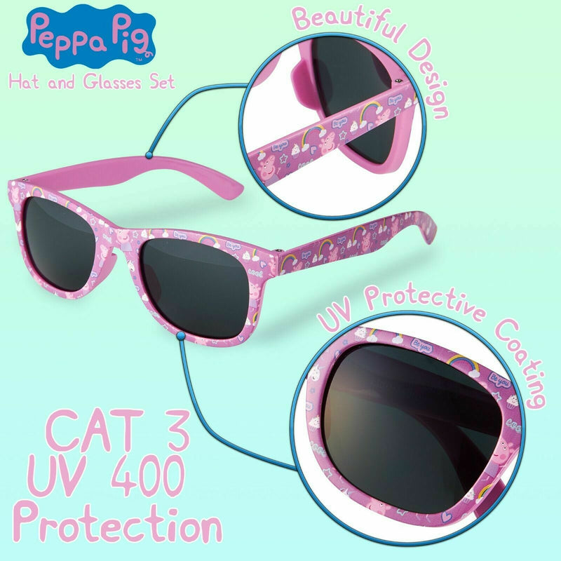Peppa Pig Girls Summer Hat & Kids Sunglasses, Rainbow Unicorn Pink Baseball Cap
