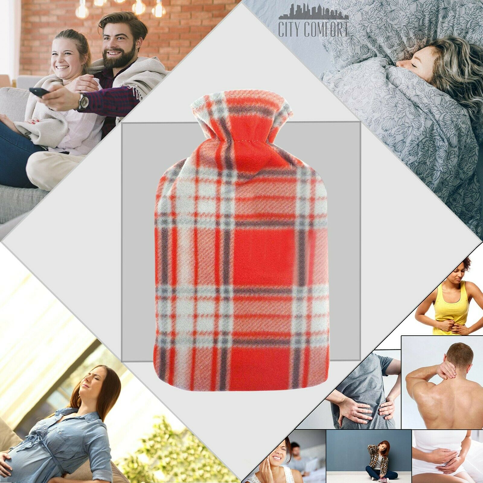Hot Water Bottle with Beautiful Fleece Print Soft Cover - Get Trend