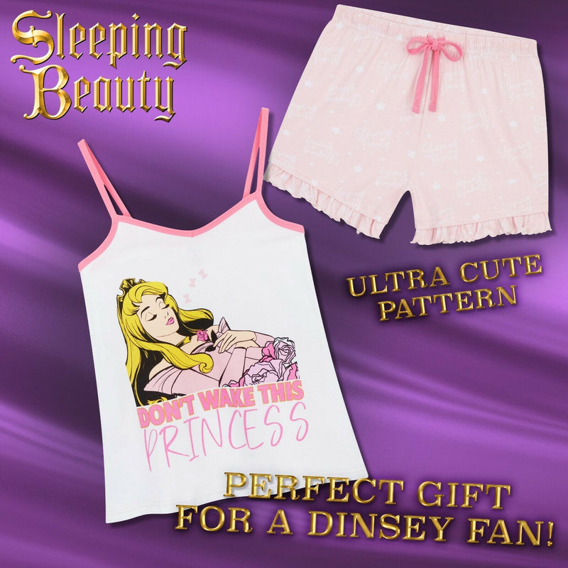 Disney Ladies Pyjamas Set, Cami Top & Sleep Shorts Sleeping Beauty Women PJs - Get Trend
