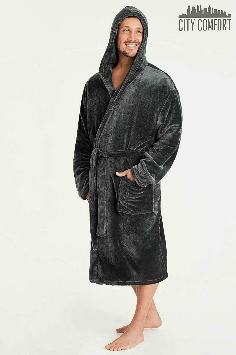 Mens Dressing Gown Super Soft, Mens Fleece Robe with Hood - Get Trend