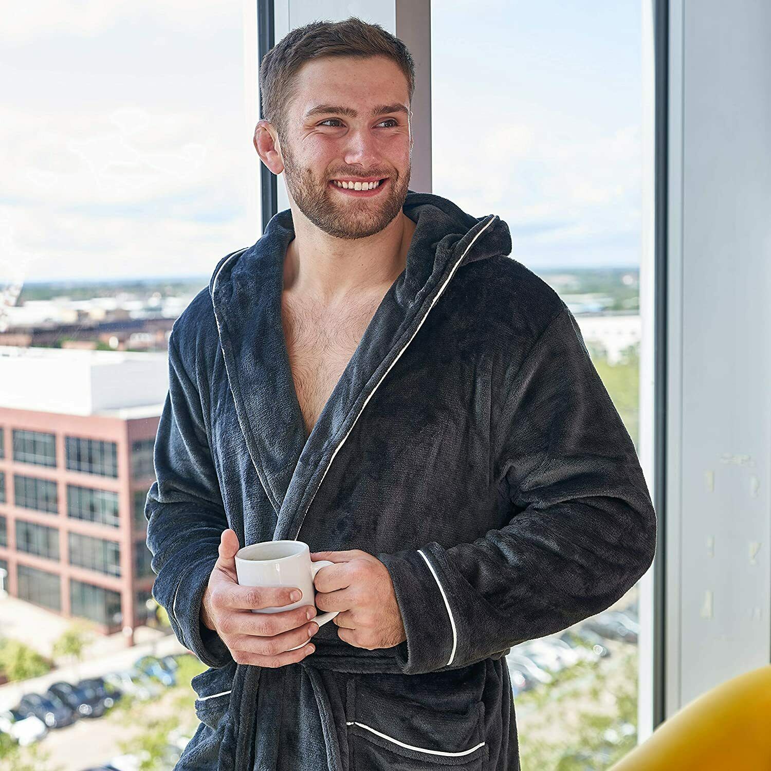 CityComfort Super Soft  Hooded Dressing Gowns for Men in Grey or Navy - Get Trend