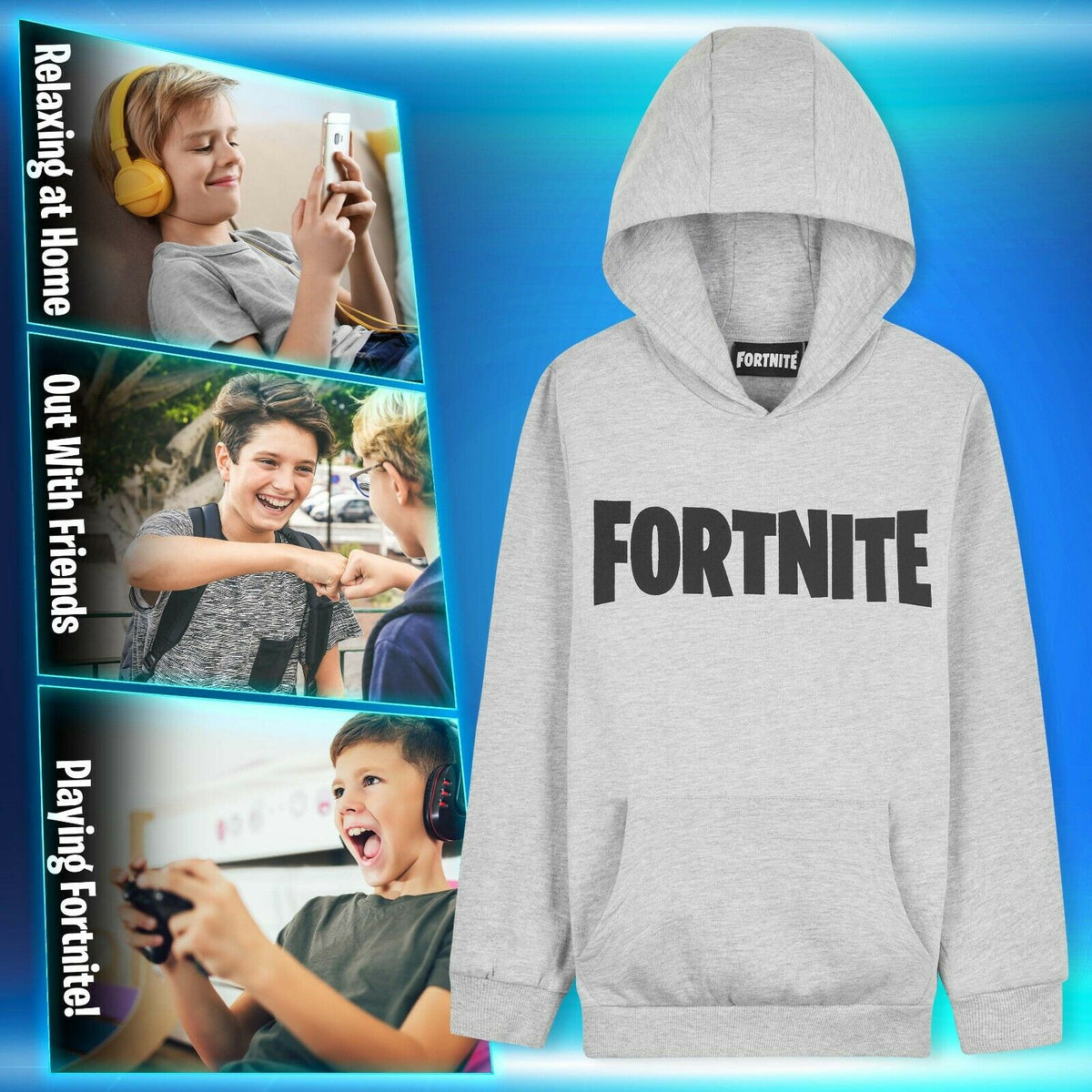 Fortnite Hoodie For Boys Gaming Jumper Gray Hoodie